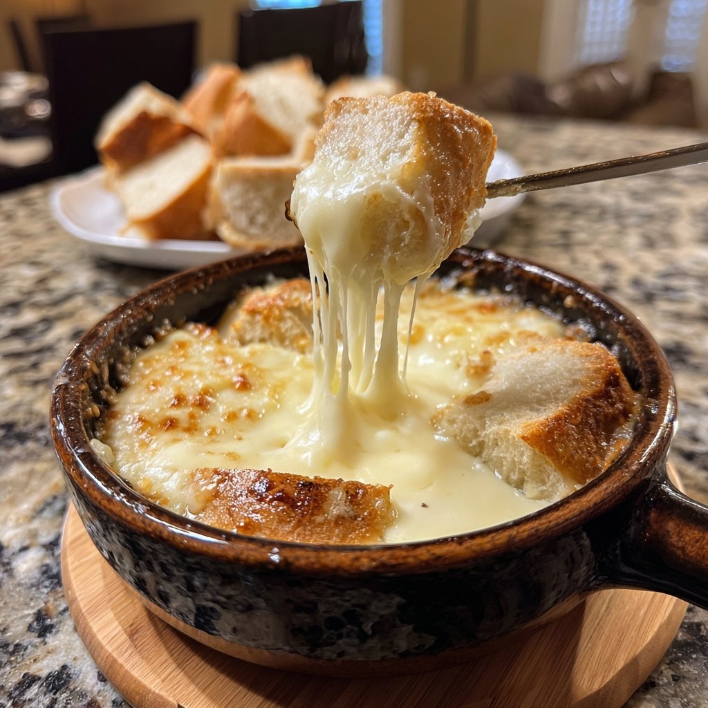 Fondue with Swiss Cheese and Garlic