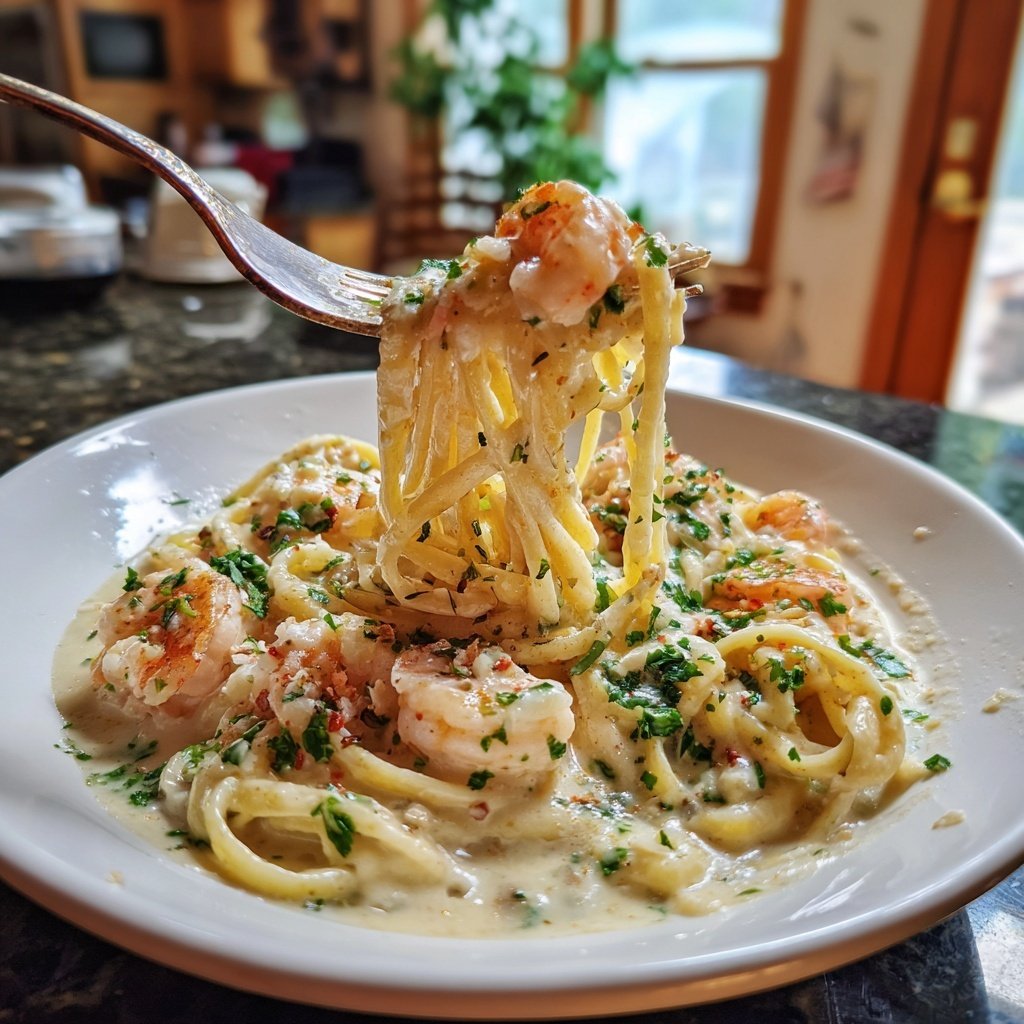 Shrimp Alfredo Pasta With Garlic Cream Sauce