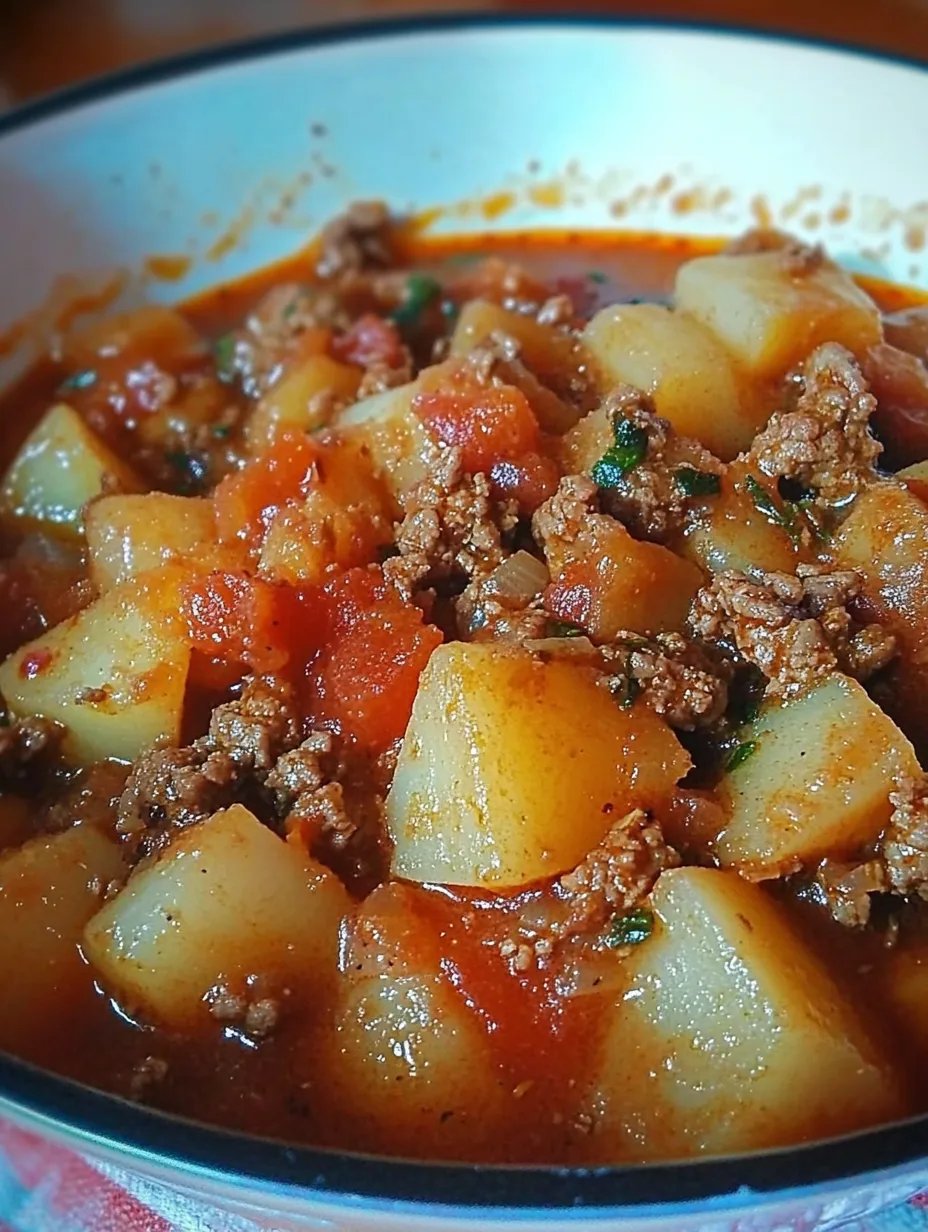 Mom's Picadillo con Papa~Ground Beef in Fresh Tomato Sauce With Potatoes